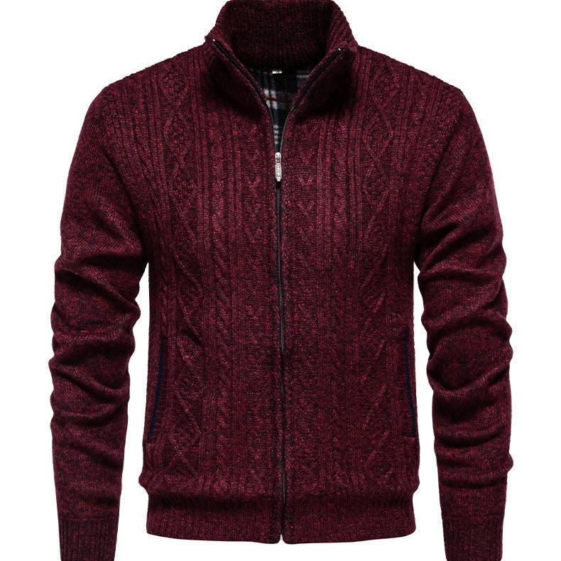 Herren Strickjacke mit hohem Kragen und Reißverschluss Heidi-Mode