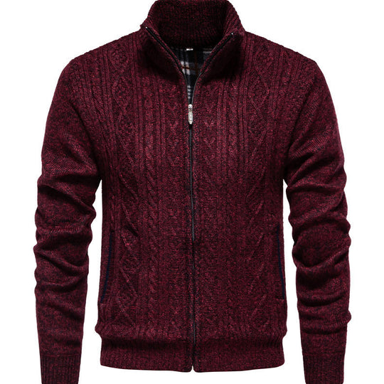 Herren Strickjacke mit hohem Kragen und Reißverschluss Heidi-Mode