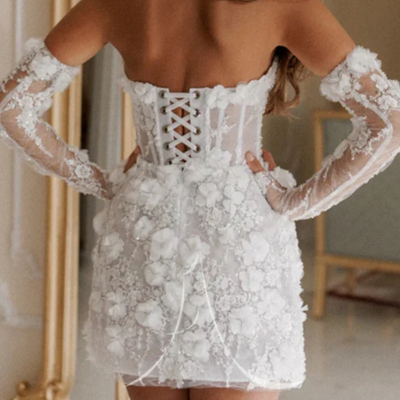 Damen Elegantes Hochzeitskleid mit floralen Details und transparenten Einsätzen Heidi-Mode