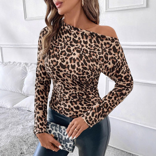 Damen Elegantes Langarm-Oberteil im Leopardenmuster Heidi-Mode