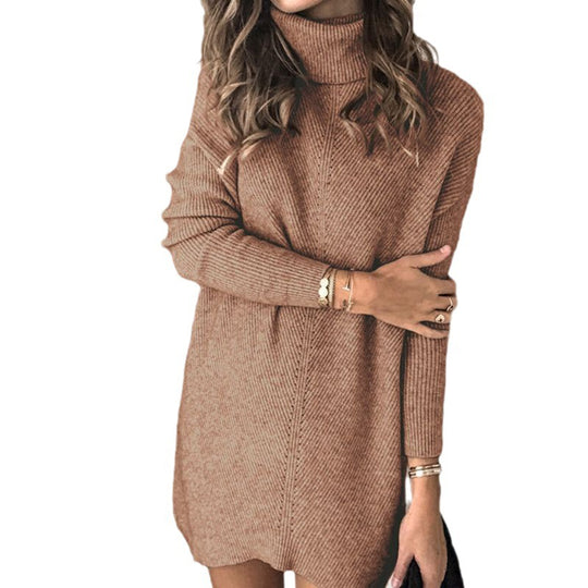 Damen Strickkleid mit hohem Kragen und strukturiertem Design Heidi-Mode