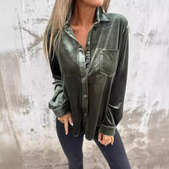 Damen Elegante und glänzende Bluse aus Samt Heidi-Mode
