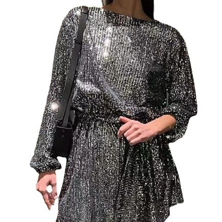 Heidi-Mode | Einfarbiges, tailliertes Paillettenkleid
