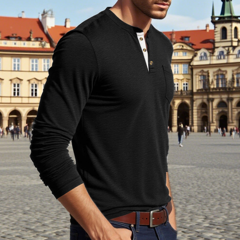 Herren Langarm-Henley-Shirt mit Knopfleiste und eleganten Akzenten Heidi-Mode