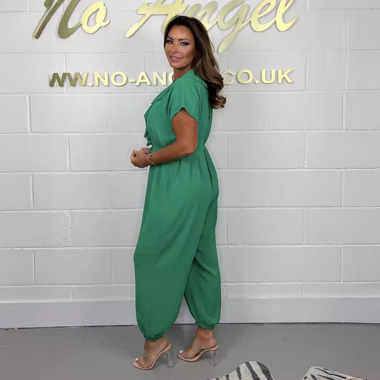 Damen Jumpsuit mit Rüschendetails und Bindegürtel Heidi-Mode