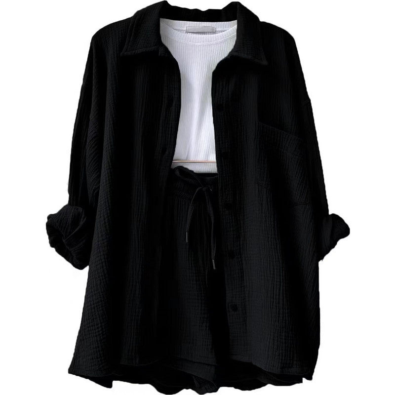 Damen lässige Oversized-Hemdjacke mit Gürtel Heidi-Mode