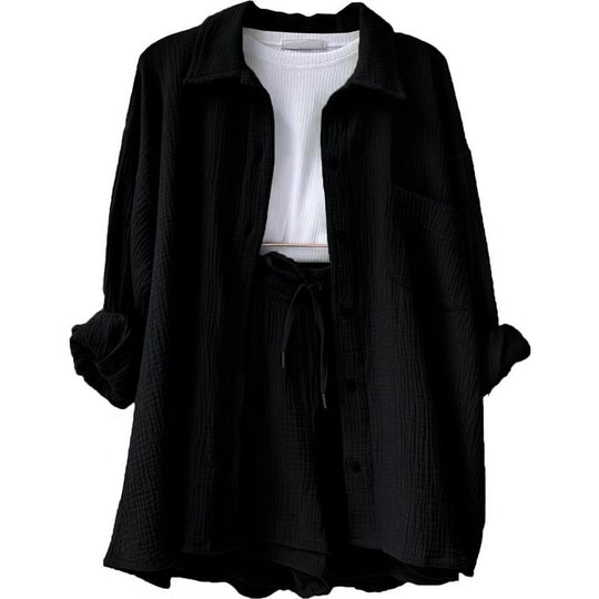 Damen lässige Oversized-Hemdjacke mit Gürtel Heidi-Mode