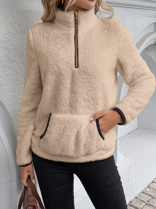 Damen Fleece Pullover mit halbem Reißverschluss Heidi-Mode
