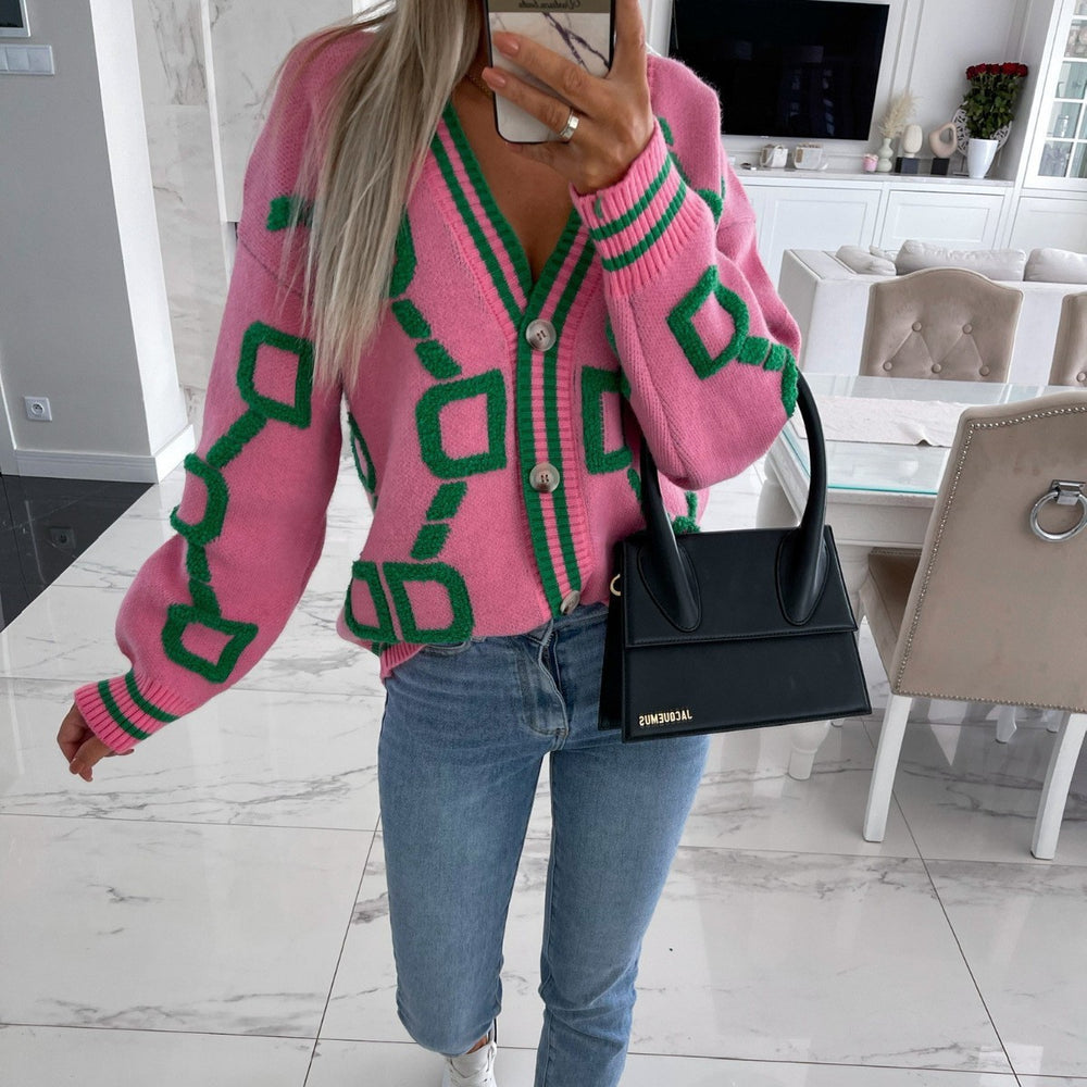 Damen Strickjacke mit modernem geometrischen Muster Heidi-Mode