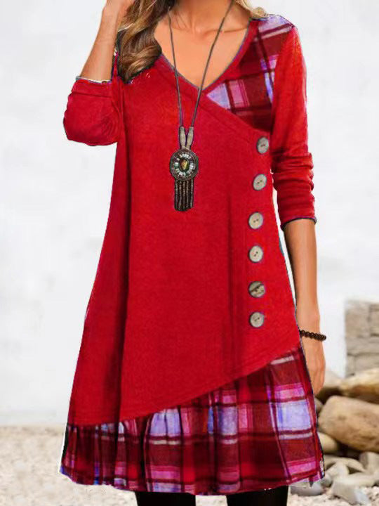 Kariertes Kleid mit langen Ärmeln für einen eleganten Look