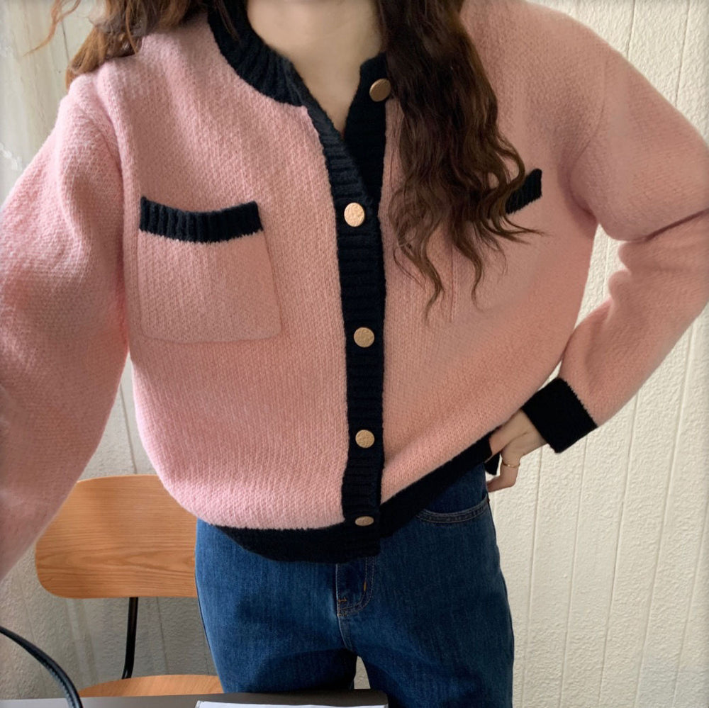 Damen Strickjacke mit hochwertigen Details und modischem Zwei-Farben-Design Heidi-Mode