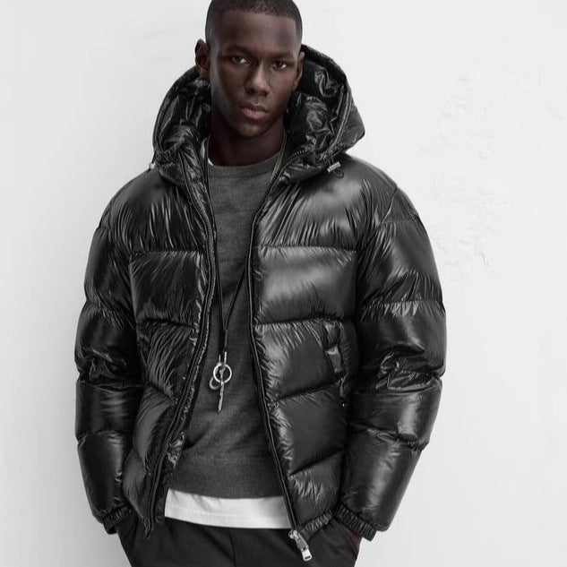 Damen Steppjacke mit glänzender Oberfläche und verstellbarem Kapuzenbereich Heidi-Mode