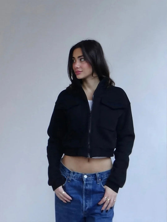 Damen cropped Jacke mit Reißverschluss und Taschen Heidi-Mode