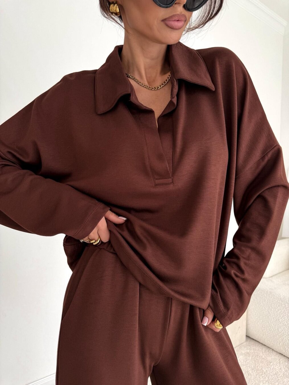 Damen lässiger Poloshirt-Jumpsuit mit Hohem Kragen und lockerem Schnitt Heidi-Mode