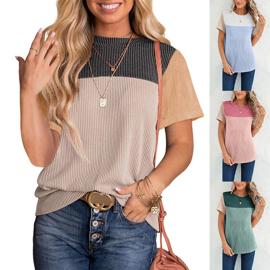 Damen modisches Rippoberteil mit kontrastierenden Farbblockdetails Heidi-Mode