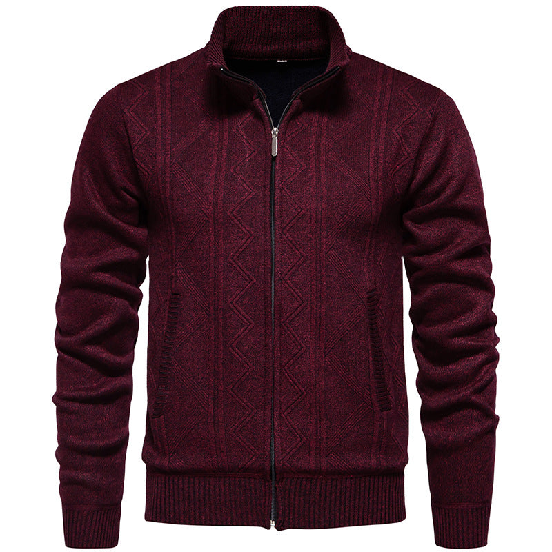 Herren Strickjacke mit Zopfmuster und hohem Stehkragen Heidi-Mode