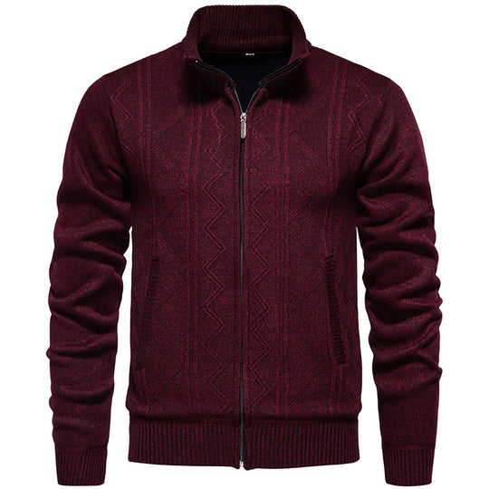 Herren Strickjacke mit Zopfmuster und hohem Stehkragen Heidi-Mode