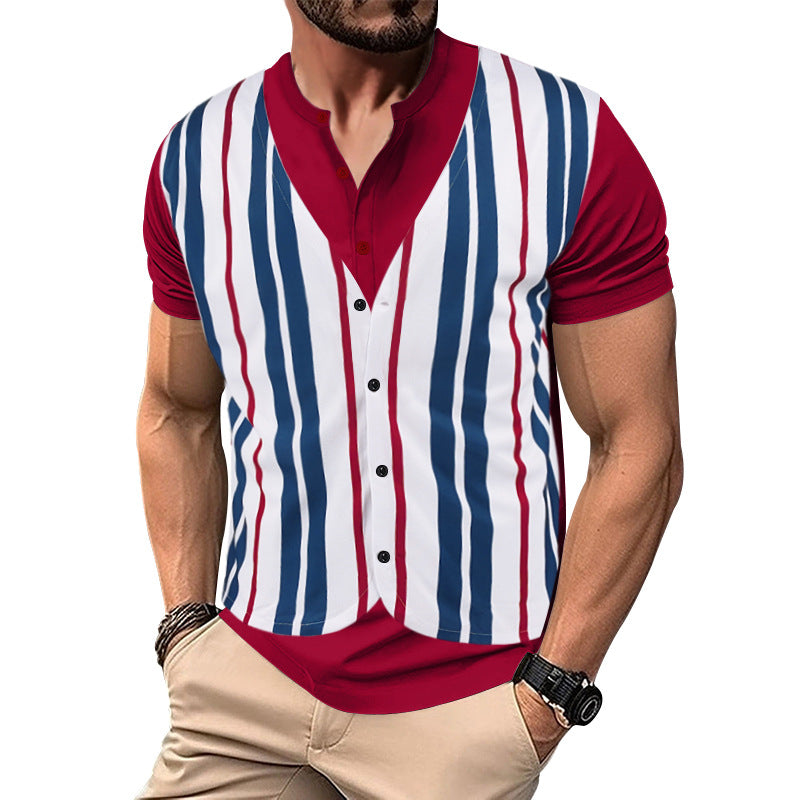 Herren Kurzarm-Henley-Shirt mit gestreiftem Design und modernem Schnitt Heidi-Mode
