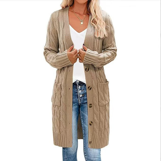 Damen Grobstrick-Cardigan mit dekorativen Knöpfen und praktischen Taschen Heidi-Mode