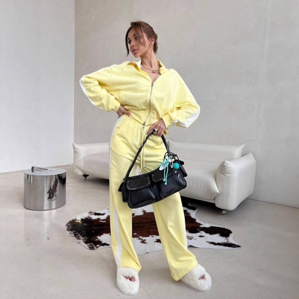 Damen sportlicher Fleece-Jogginganzug mit elastischem Bund und praktischen Taschen Heidi-Mode
