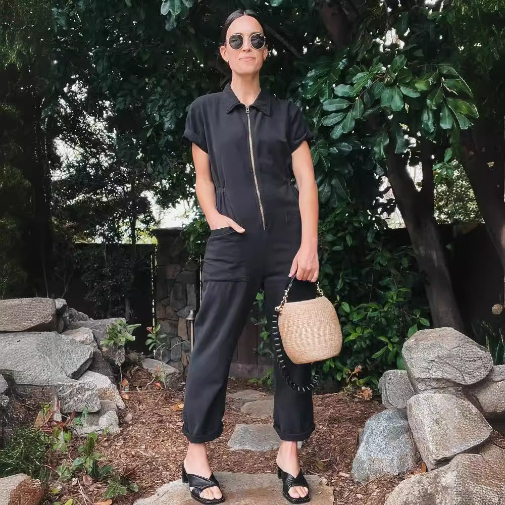 Damen legerer Jumpsuit mit praktischen Taschen und Reißverschluss Heidi-Mode