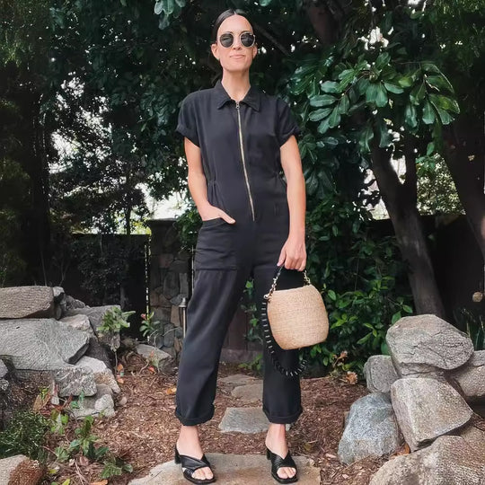 Damen legerer Jumpsuit mit praktischen Taschen und Reißverschluss Heidi-Mode