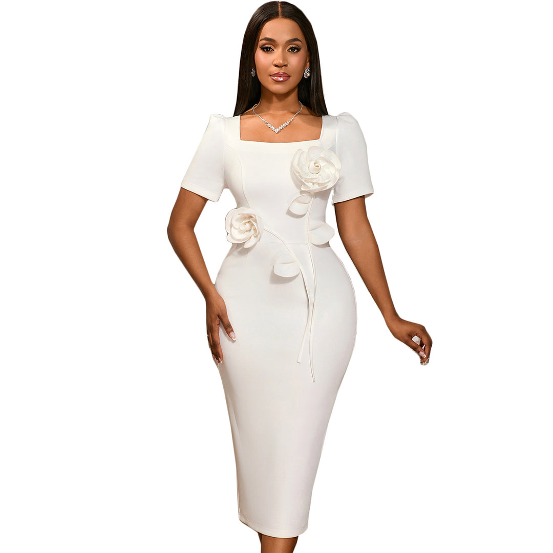 Damen Hochwertiges Brautkleid mit quadratischem Ausschnitt und Blumendekor Heidi-Mode