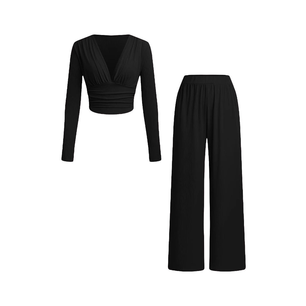 Damen lässiges und figurnahes Oberteil mit hochtaillierter Hose Heidi-Mode