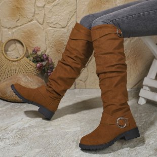 Damen Overknee-Stiefel aus weichem Wildleder mit dekorativem Schnallen-Detail Heidi-Mode