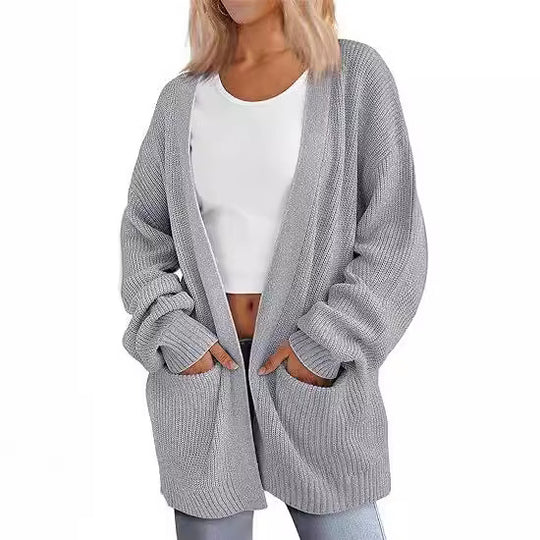 Damen Grobstrick Cardigan mit offenem Schnitt und praktischen Taschen Heidi-Mode