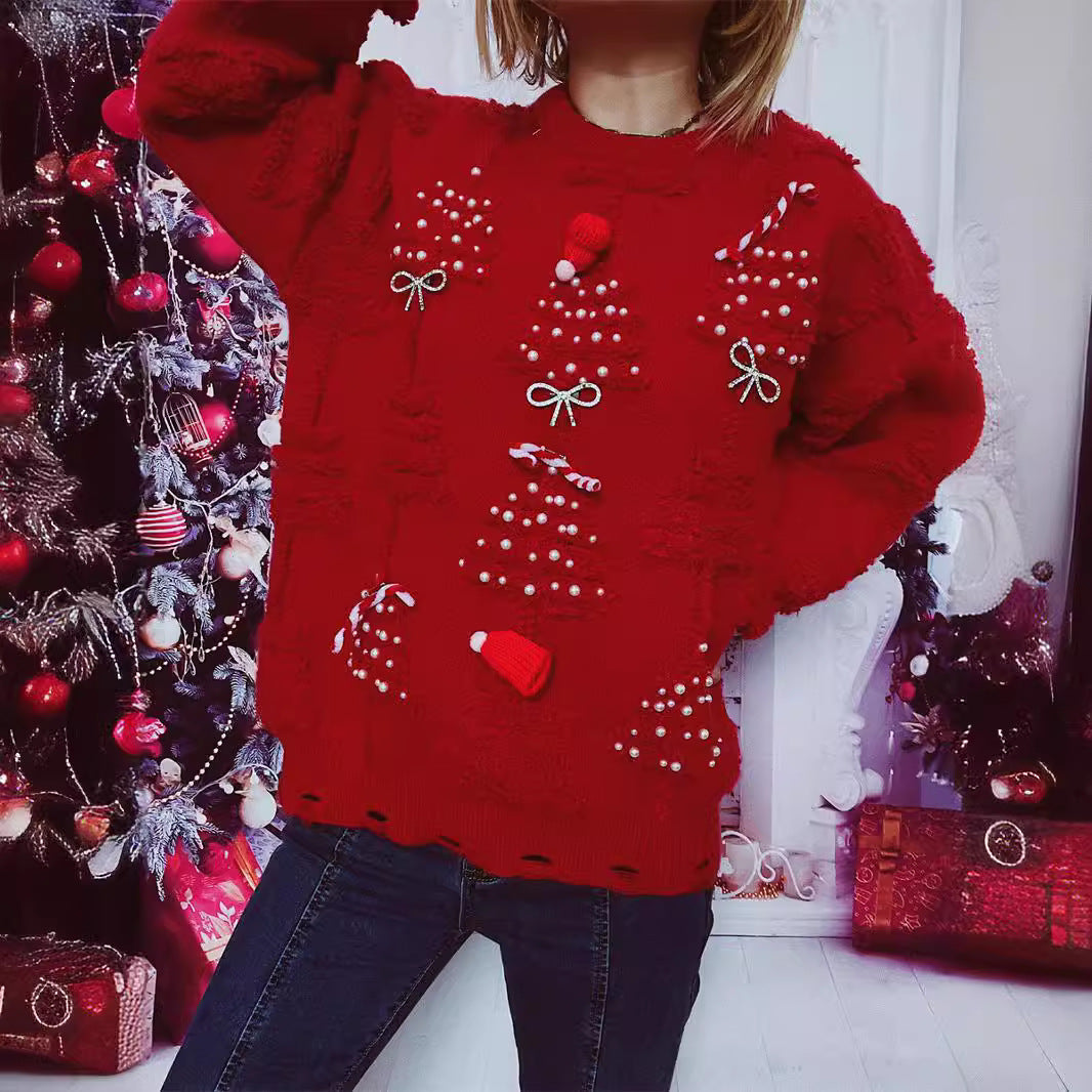 Damen Weihnachts-Pullover mit festlichem Motiv und 3D-Applikationen Heidi-Mode