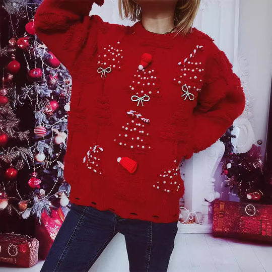 Damen Weihnachts-Pullover mit festlichem Motiv und 3D-Applikationen Heidi-Mode