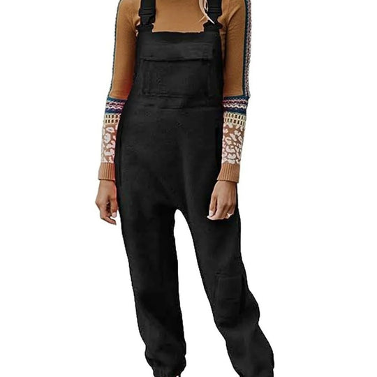 Damen Flauschiger Overall mit verstellbaren Trägern und Eingrifftaschen Heidi-Mode