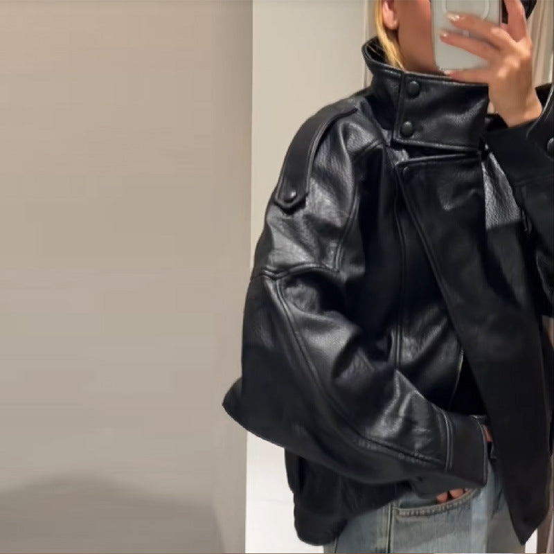 Damen Modische Kunstlederjacke im Oversized-Stil Heidi-Mode