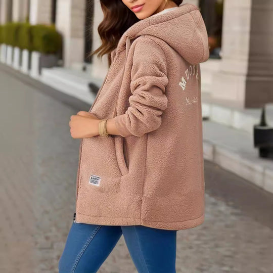 Damen Kuschelige Fleecejacke mit Kapuze und praktischen Taschen Heidi-Mode