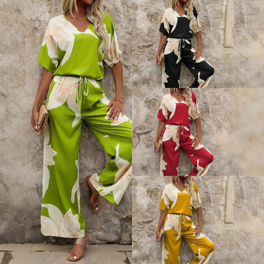 Damen Eleganter Jumpsuit mit floralen Mustern und weitem Bein Heidi-Mode