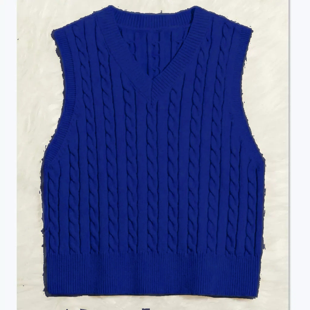 Damen Strickweste mit V-Ausschnitt und Zopfmuster Heidi-Mode