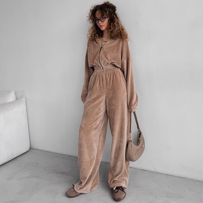 Damen Sportliches Cropped Sweatshirt und Jogginghose Set mit elastischem Bund Heidi-Mode