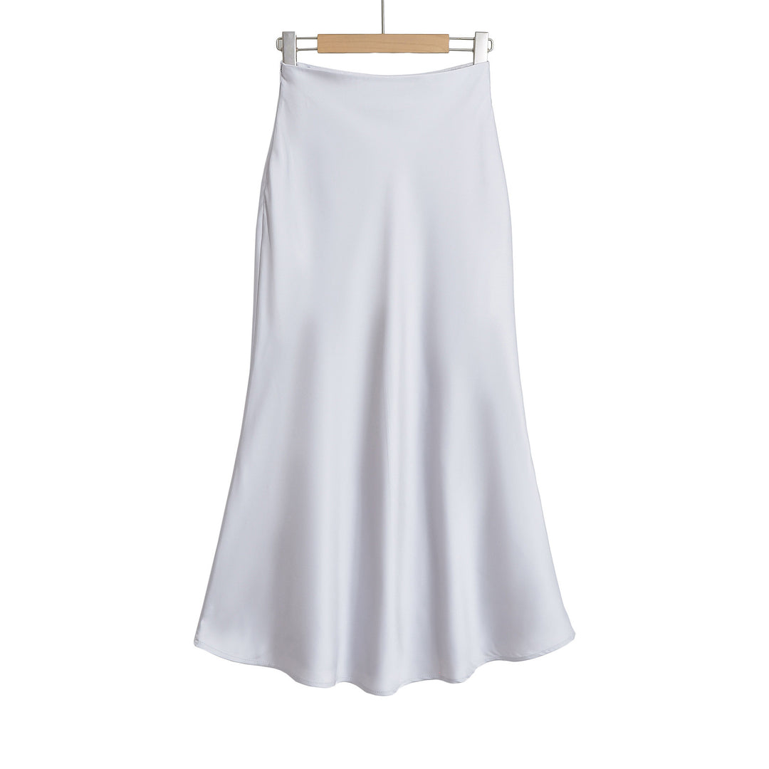 Damen eleganter Maxirock aus seidigen Materialien mit schwingendem Schnitt und hohem Bund Heidi-Mode