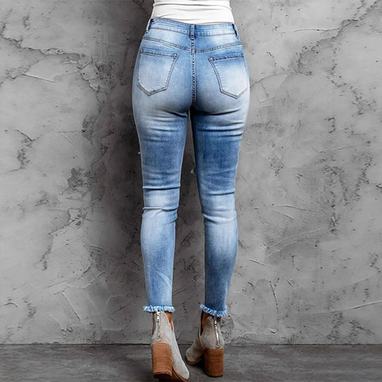 Damen Skinny Jeans im aufregenden Animal-Print mit stylishen Rissen Heidi-Mode