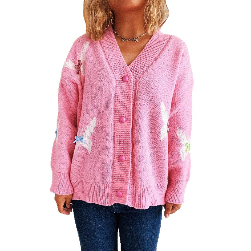 Damen Strickjacke mit verspieltem Schmetterlingsdesign und Knopfverschluss Heidi-Mode