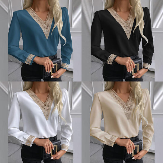 Damen elegante Bluse mit Spitzenbesatz Heidi-Mode