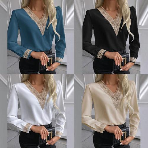 Damen elegante Bluse mit Spitzenbesatz Heidi-Mode