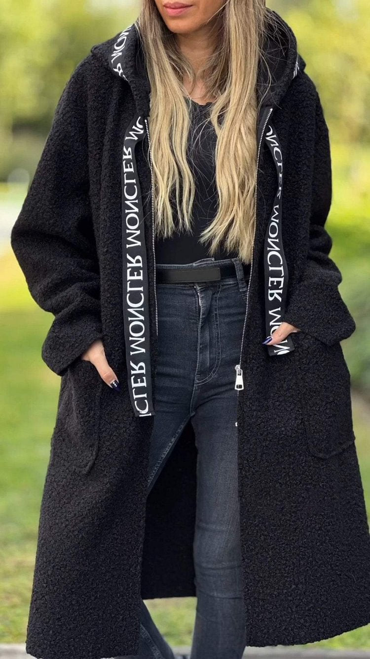 Damen Modischer Oversized-Fleece-Mantel mit praktischen Taschen und Kapuze Heidi-Mode