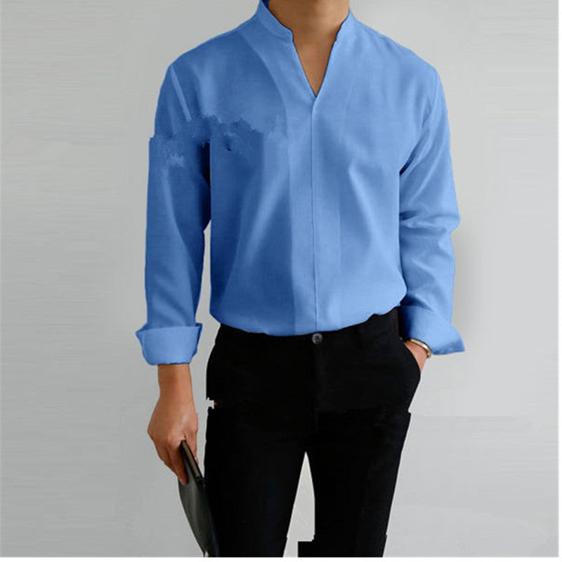 Herren Langarmshirt mit modernem Stehkragen und schmaler Passform Heidi-Mode