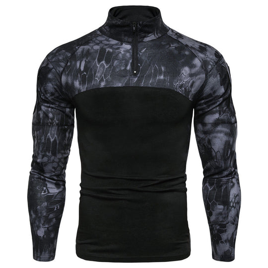 Herren Funktionspullover mit Teilreißverschluss und modernem Camouflage-Design Heidi-Mode