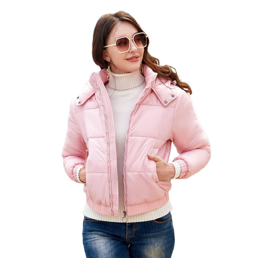 Damen glänzende Steppjacke mit abnehmbarer Kapuze Heidi-Mode