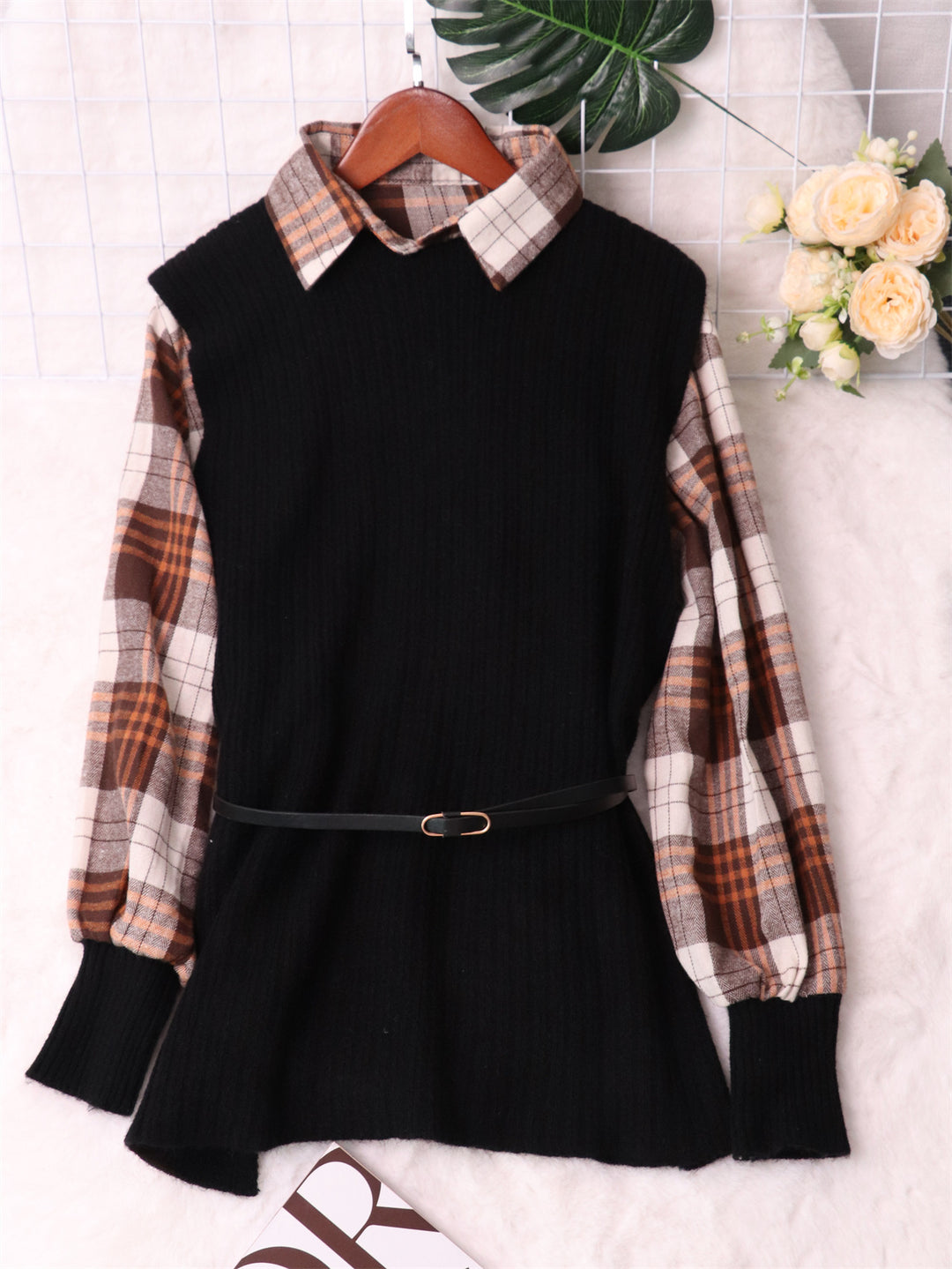 Damen Modischer Pullunder mit Hemd-Details Heidi-Mode