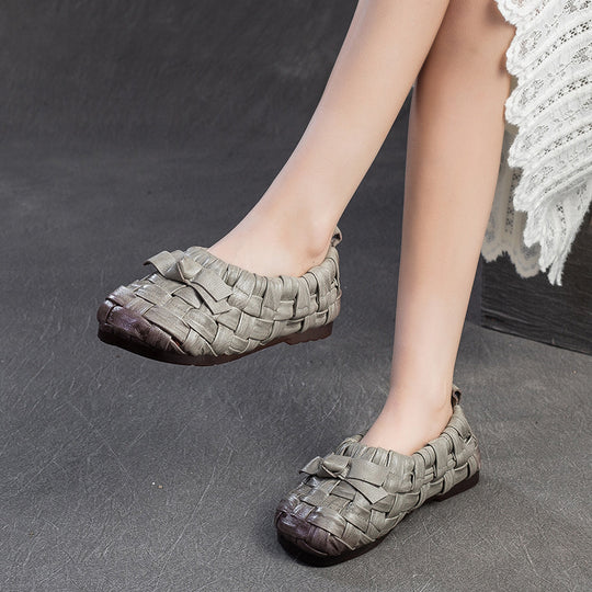 Damen Ballerinas aus geflochtenem Leder mit komfortablem Fußbett Heidi-Mode