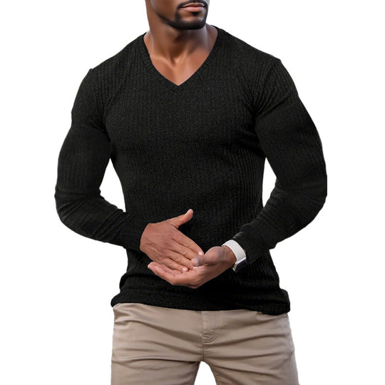 Herren elegantes V-Ausschnitt Pullover aus strukturiertem Strickmaterial Heidi-Mode